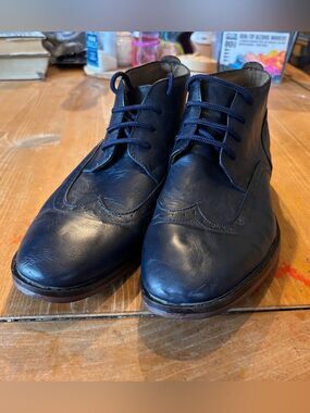 Mecca mens Harry wingtip chukka ankle dress boots navy blue 11